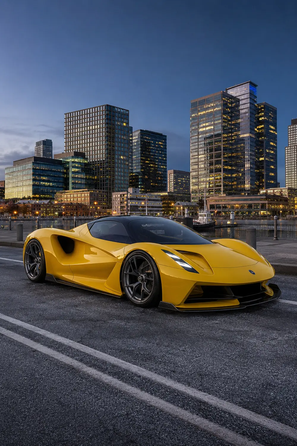 АВТО 1003841 жёлтый Lotus Evija в бостонском Seaport