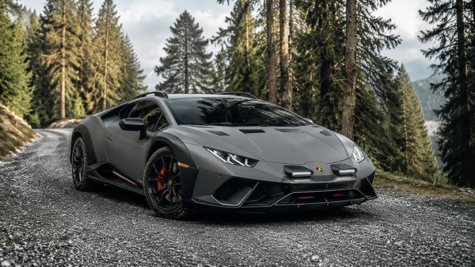 АВТО 1002423 серый Lamborghini Huracan Sterrato на гравийной дороге