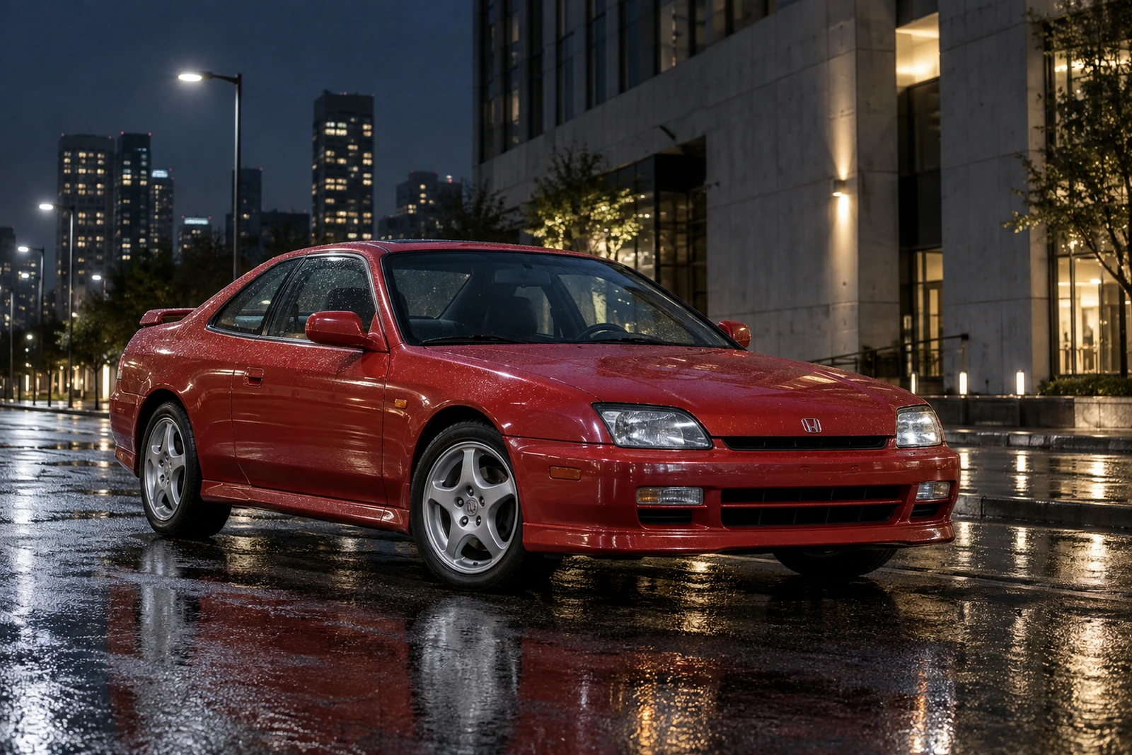 АВТО 1007674 красная Honda Prelude на ночной улице