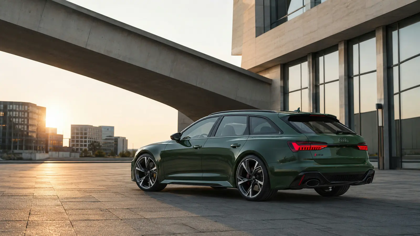 АВТО 1003258 тёмно-зелёный Audi RS6 Avant Performance целиком под диагональю моста