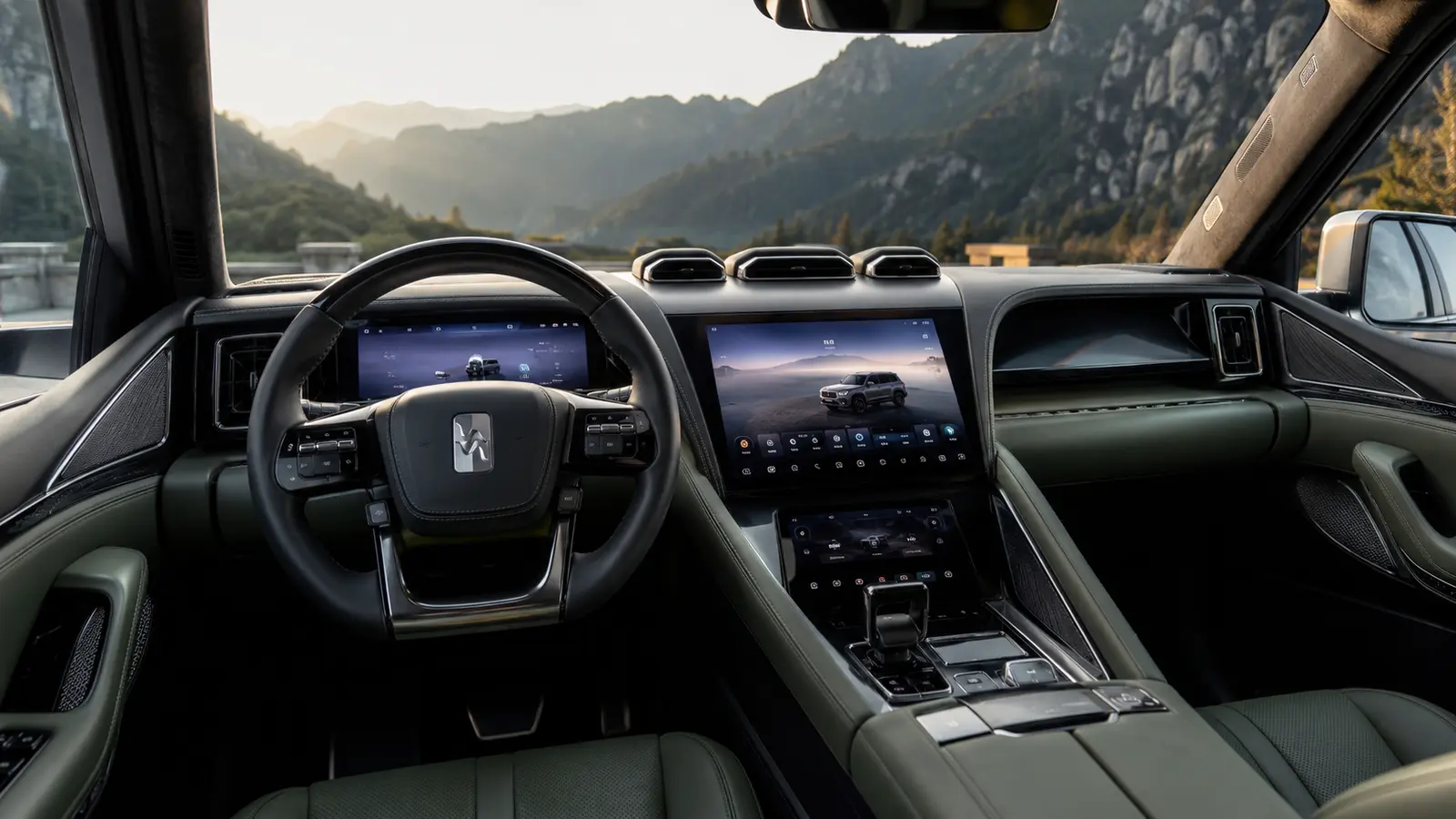 АВТО 1002183 кокпит Yangwang U8 на горной дороге