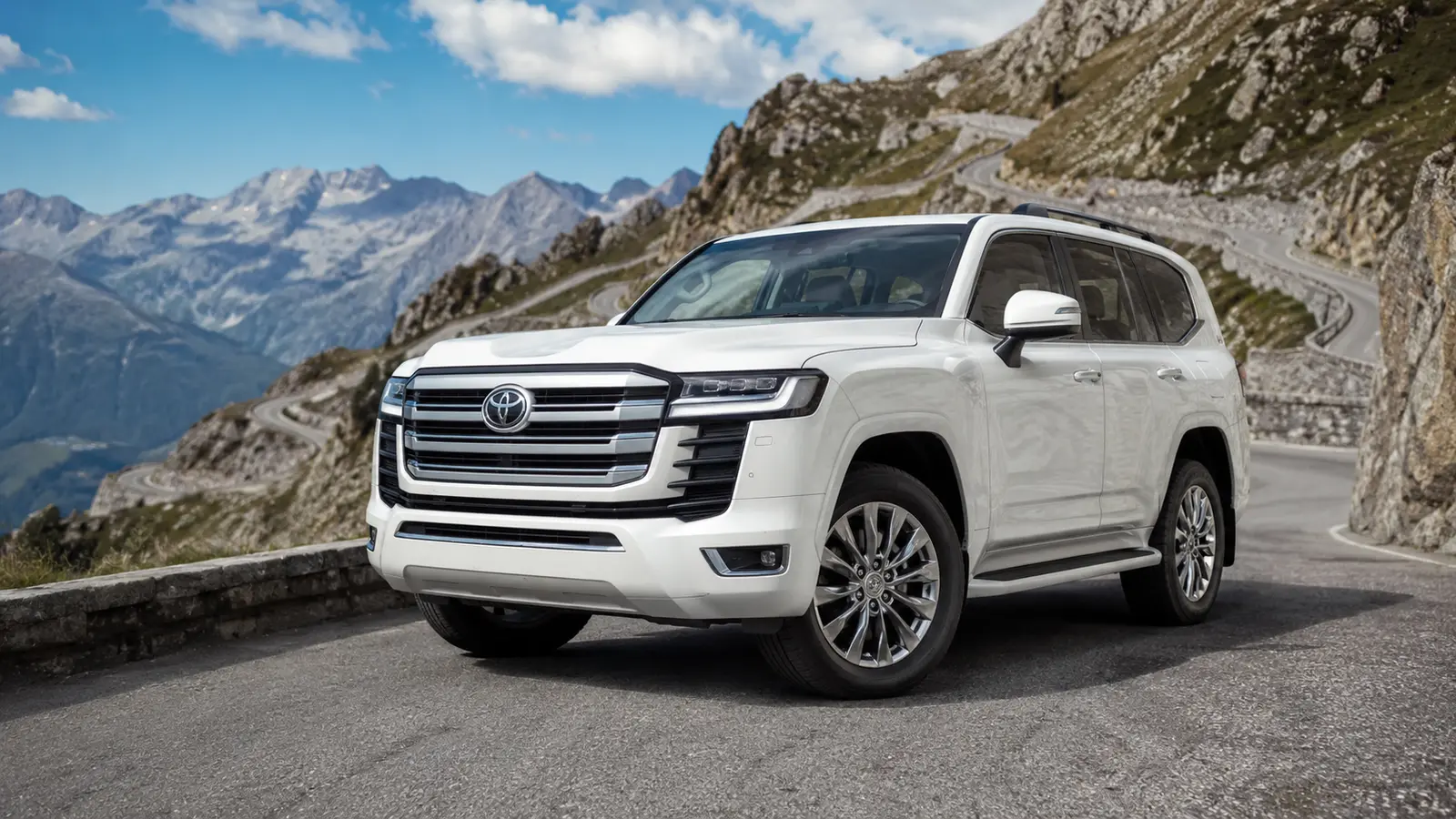 АВТО 1001612 белый Toyota Land Cruiser 300 в горах