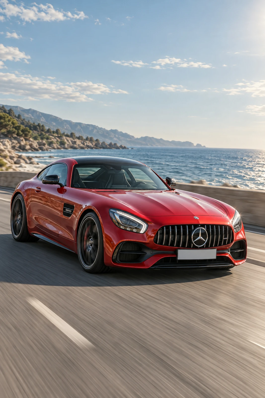 АВТО 1008093 Мерседес AMG GT красный Прибрежная дорога