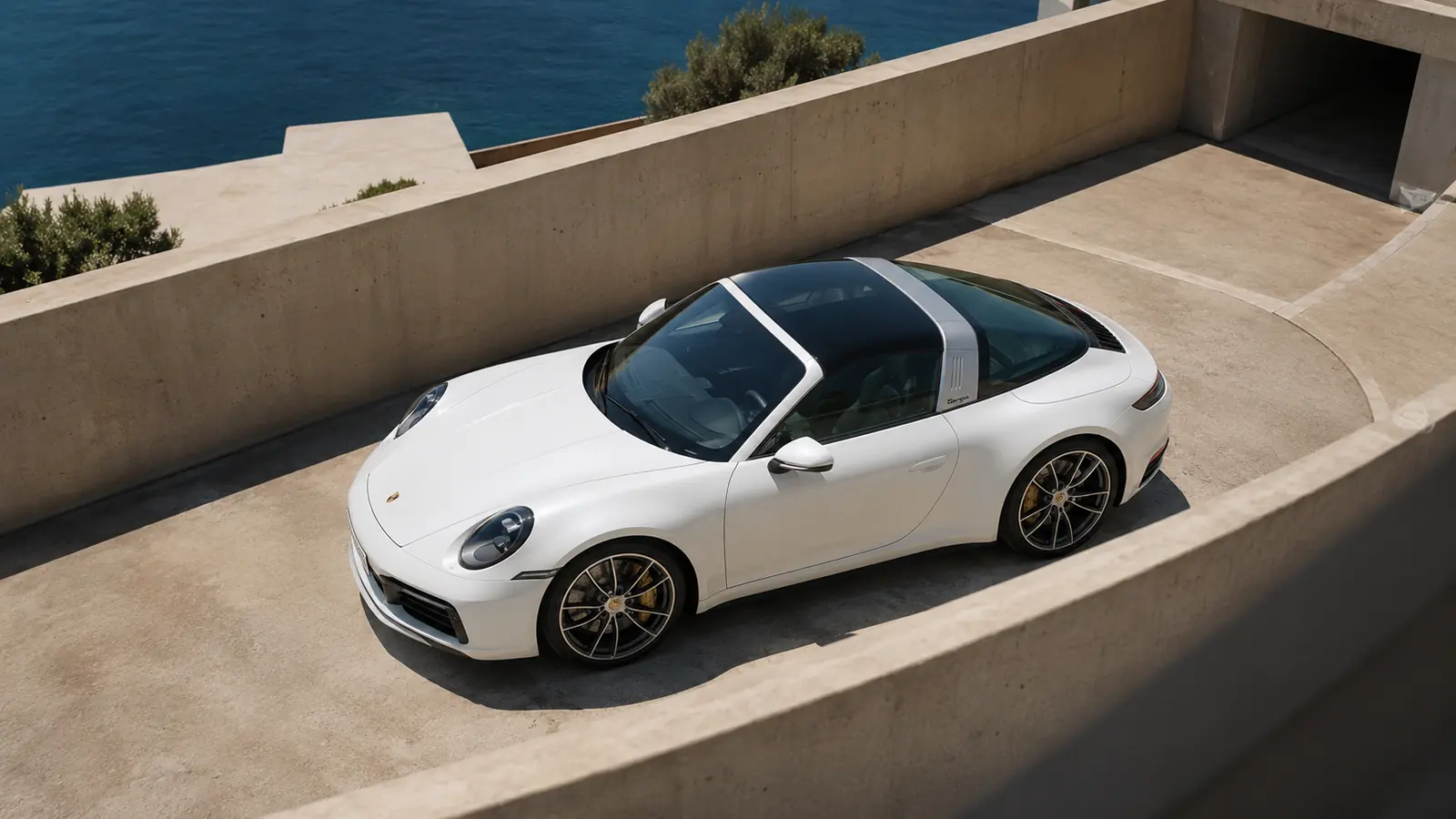 АВТО 1001974 жемчужно-белый Porsche 911 Targa на средиземноморской рампе