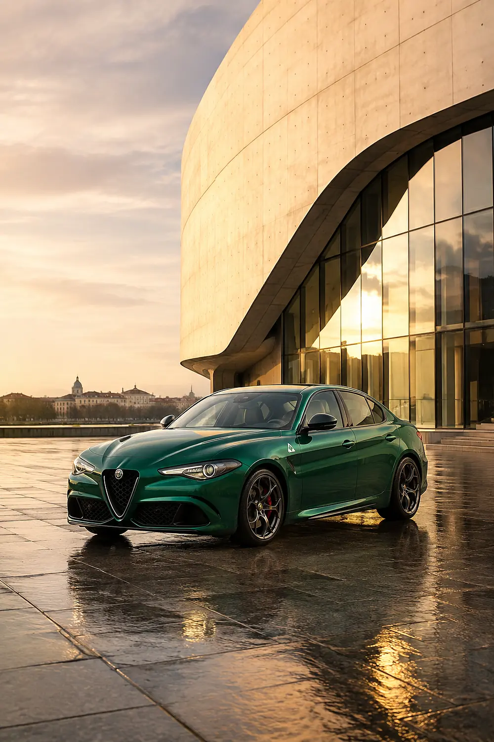 АВТО 1003704 зелёный Alfa Romeo Giulia Quadrifoglio у музея дизайна