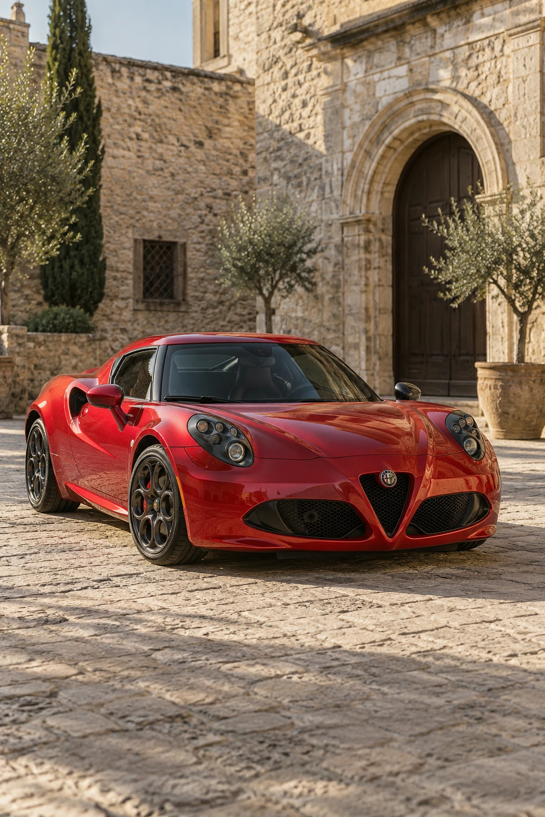 АВТО 1007625 красная Alfa Romeo 4C в каменном дворе
