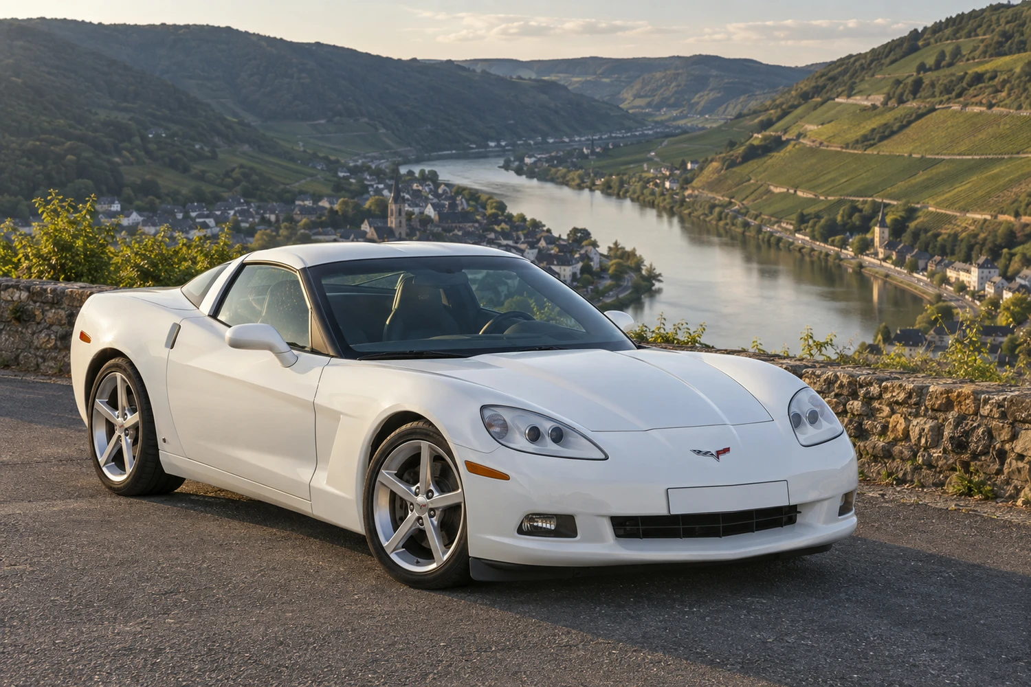 АВТО 1007420 Chevrolet Corvette C6 белый вечер среди виноградников