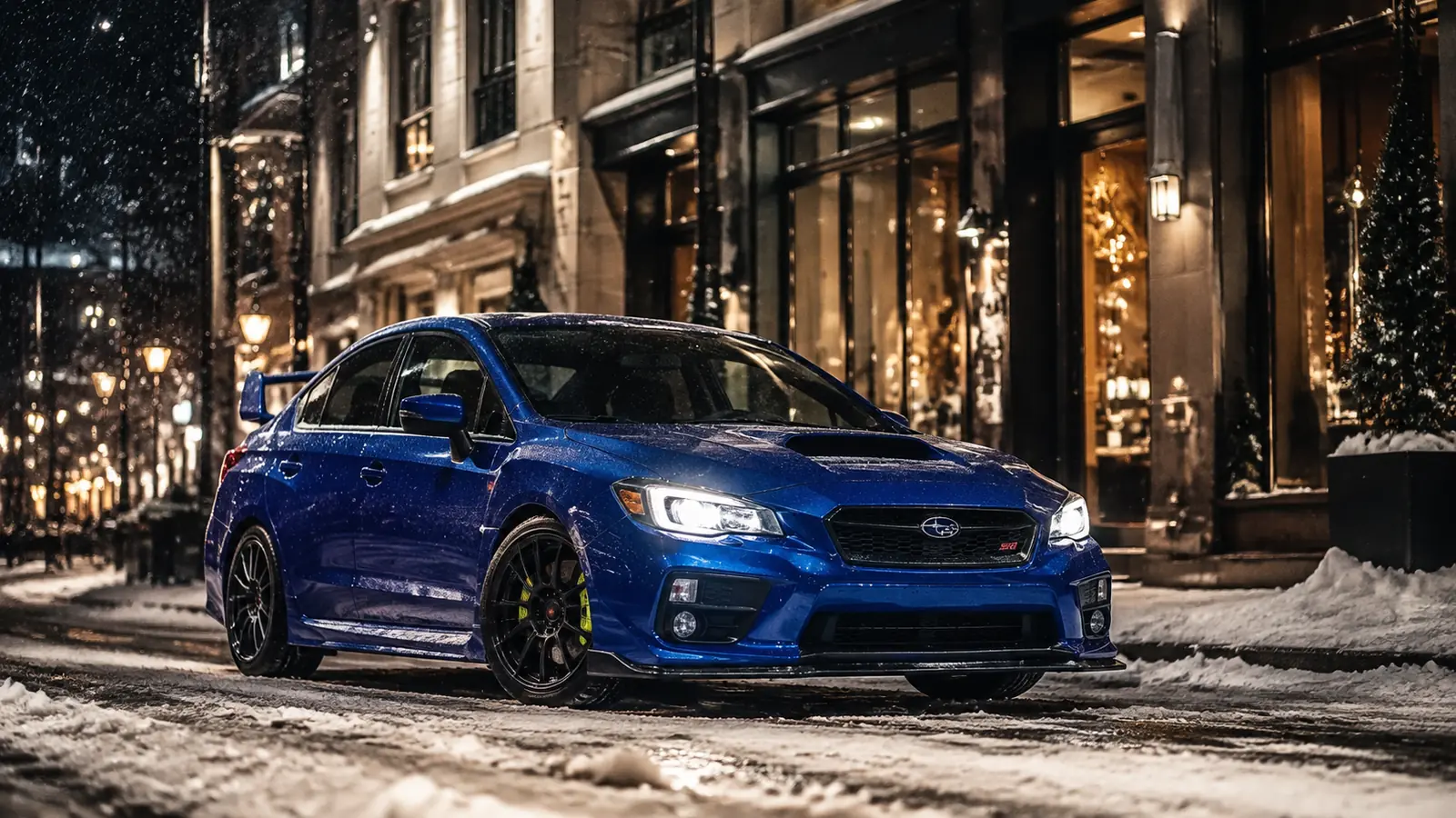 АВТО 1002025 синий Subaru WRX STI на снежной городской улице