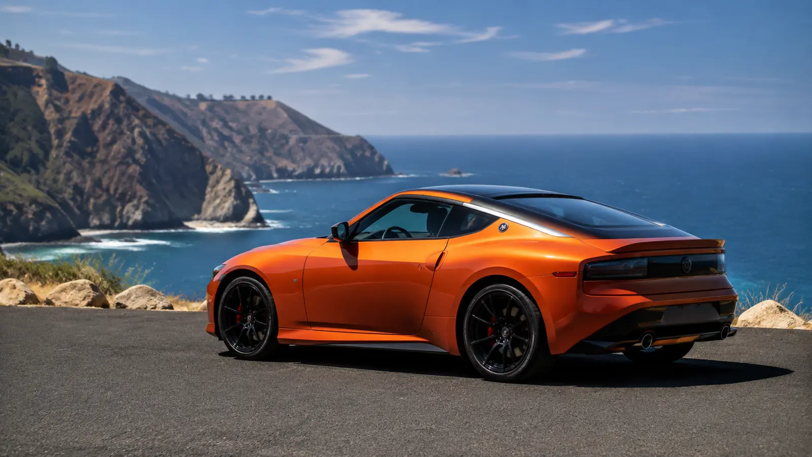 АВТО 1001794 оранжевый Nissan Z на побережье