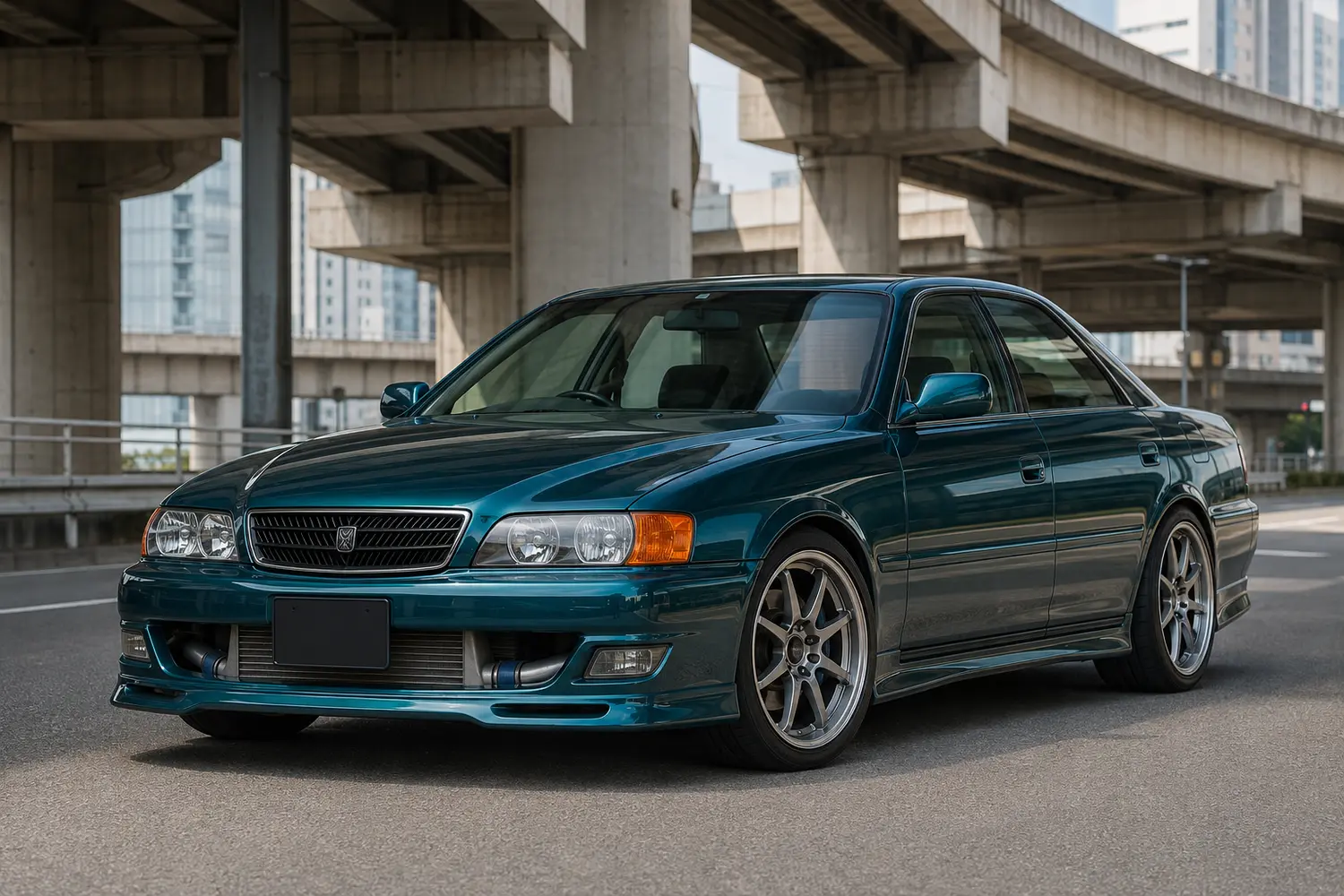 АВТО 1003926 бирюзовый Toyota Chaser JZX100 под эстакадой Токио