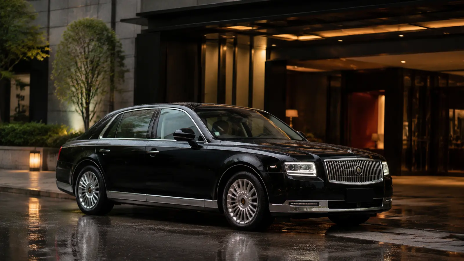 АВТО 1001821 чёрный Toyota Century у отеля