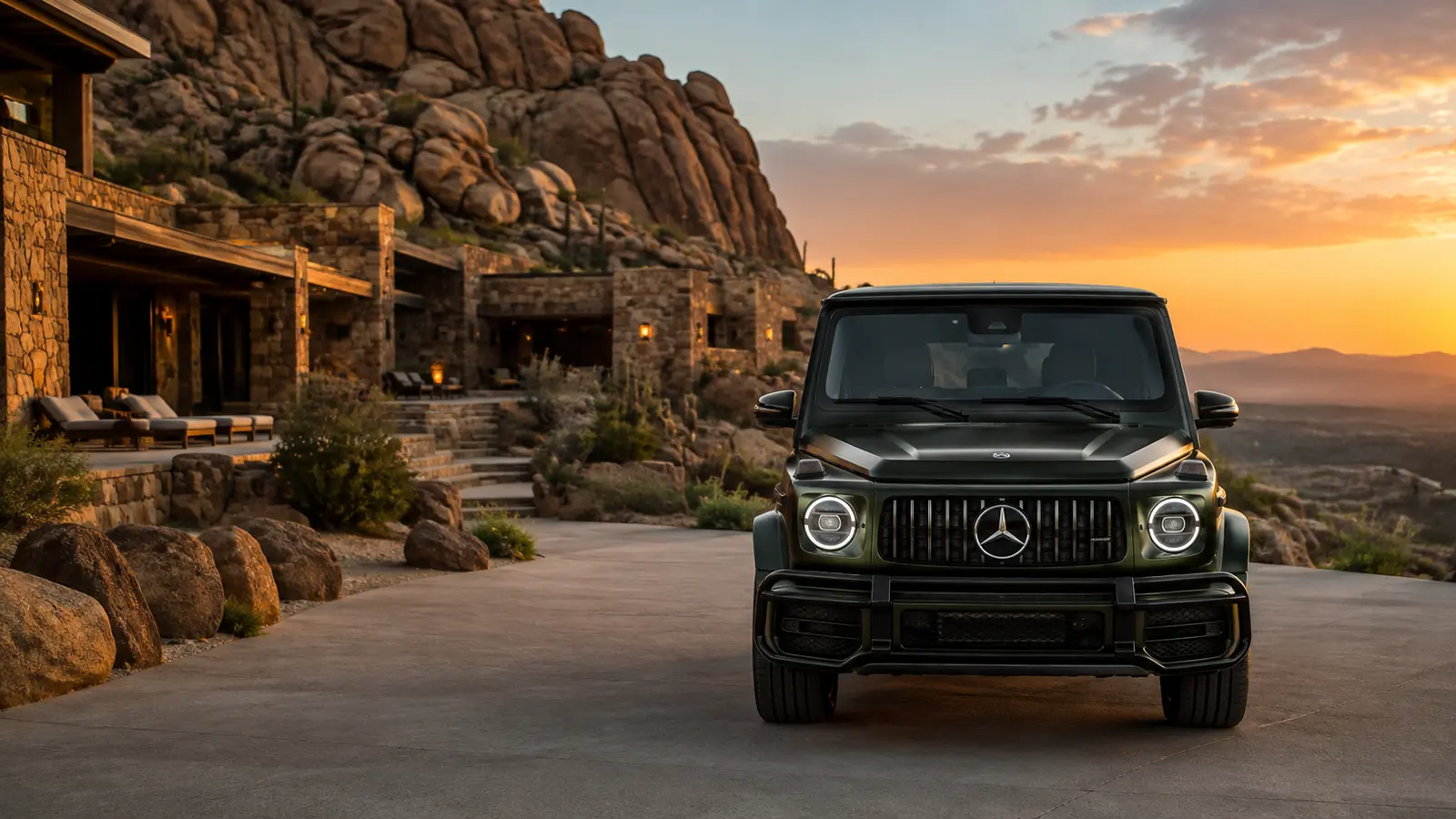 АВТО 1000527 чёрный Mercedes Benz G 500 у городской арки