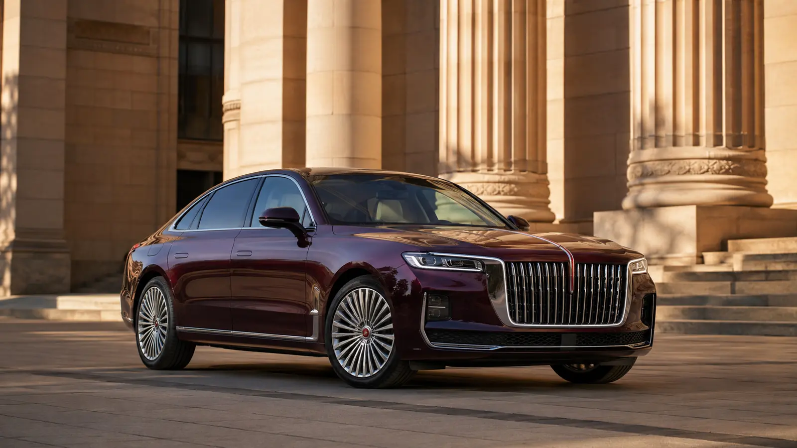 АВТО 1002482 бордовый Hongqi H9 у монументальной архитектуры