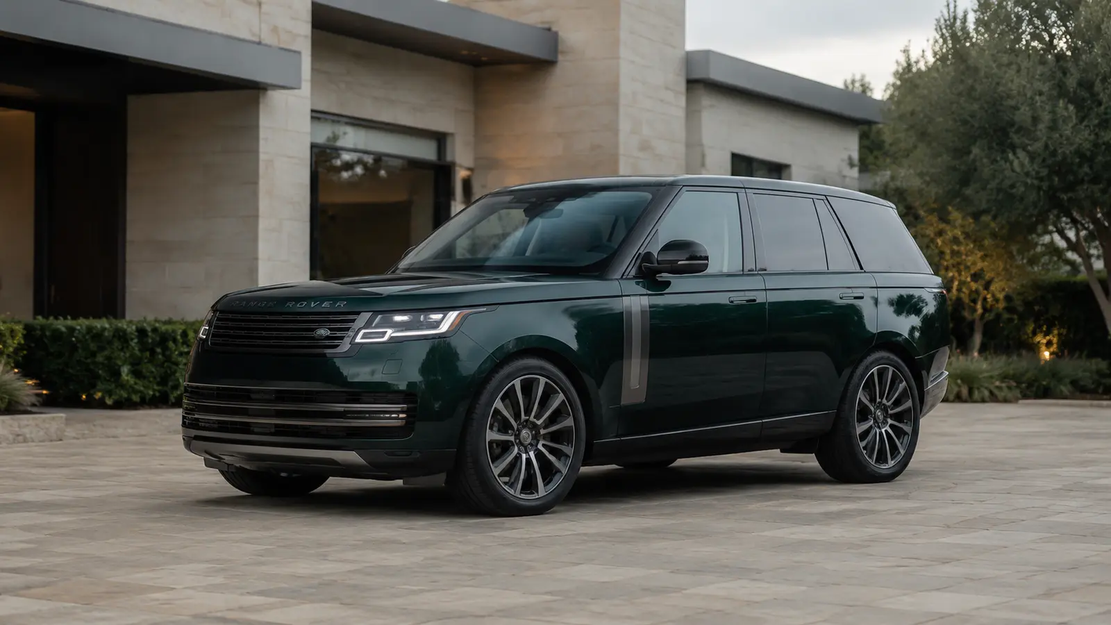 АВТО 1001617 зелёный Range Rover SV у современной виллы