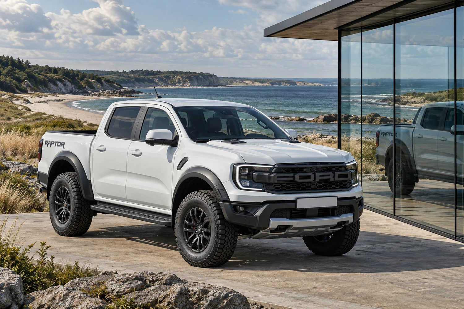 АВТО 1007205 Ford Ranger Raptor белый свет на побережье