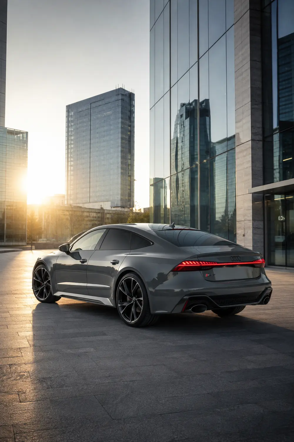 АВТО 1003756 серый Audi RS7 в квартале стеклянных башен
