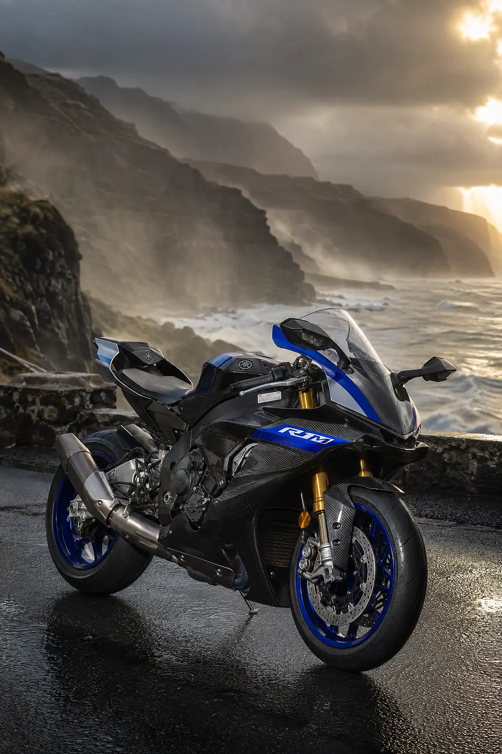 АВТО 1003521 синий Yamaha YZF-R1M на штормовом берегу