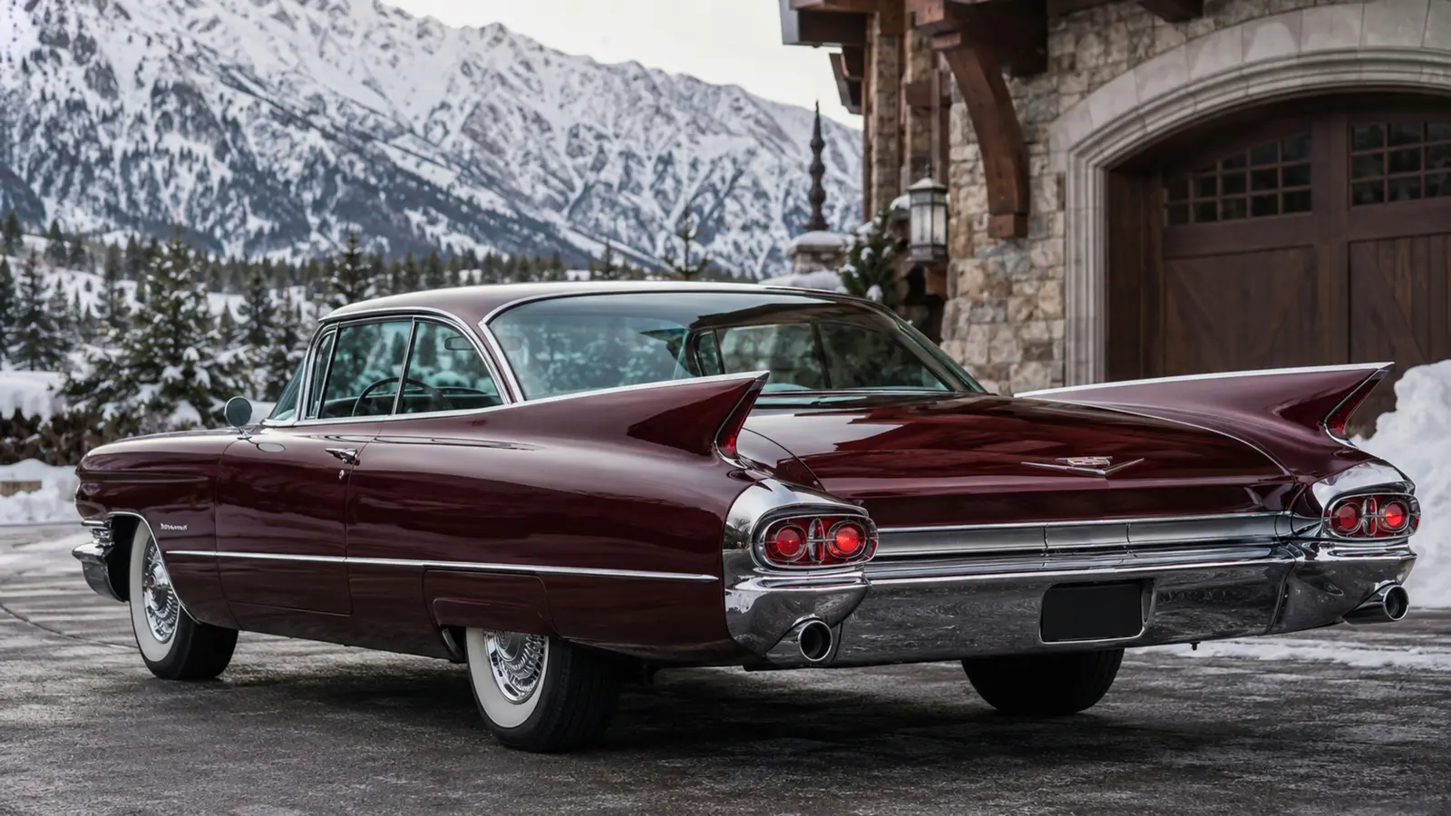 АВТО 1003390 бордовый Cadillac Eldorado 1959 крупно заднее плечо телеобъективом