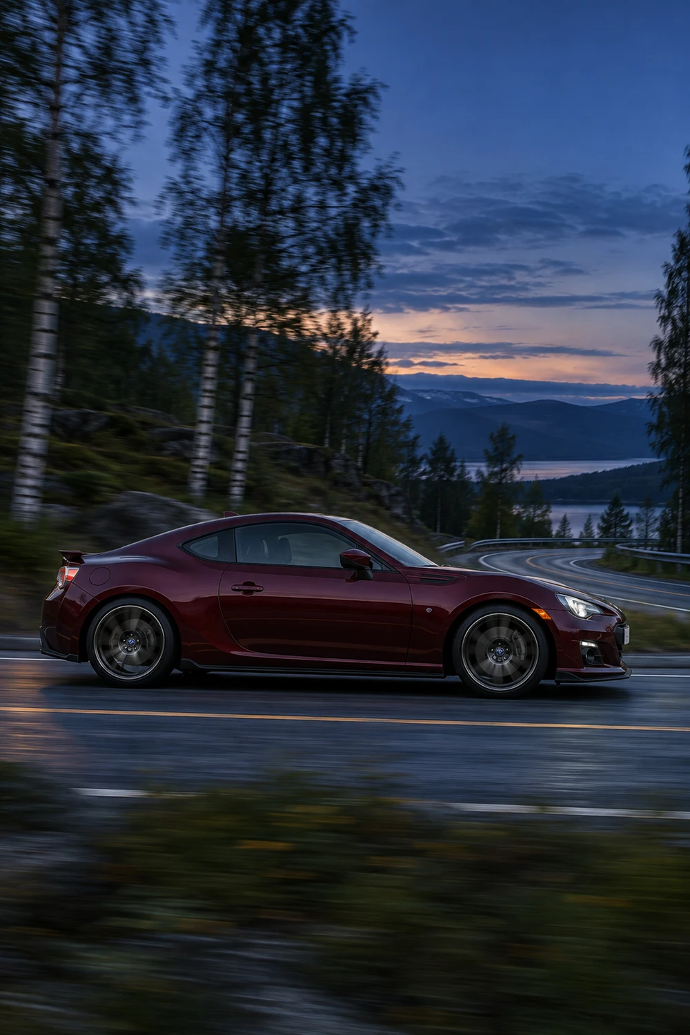 АВТО 1007208 Subaru BRZ бордовый лесная дорога