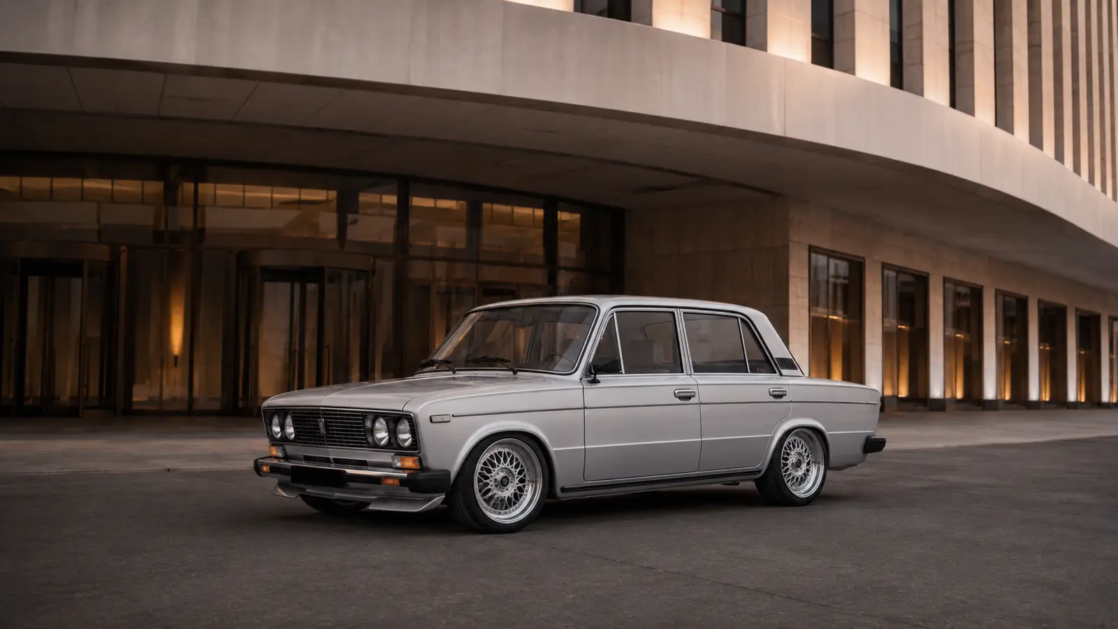 АВТО 1001116 серебристая русская Lada 2106 рестомод у театра
