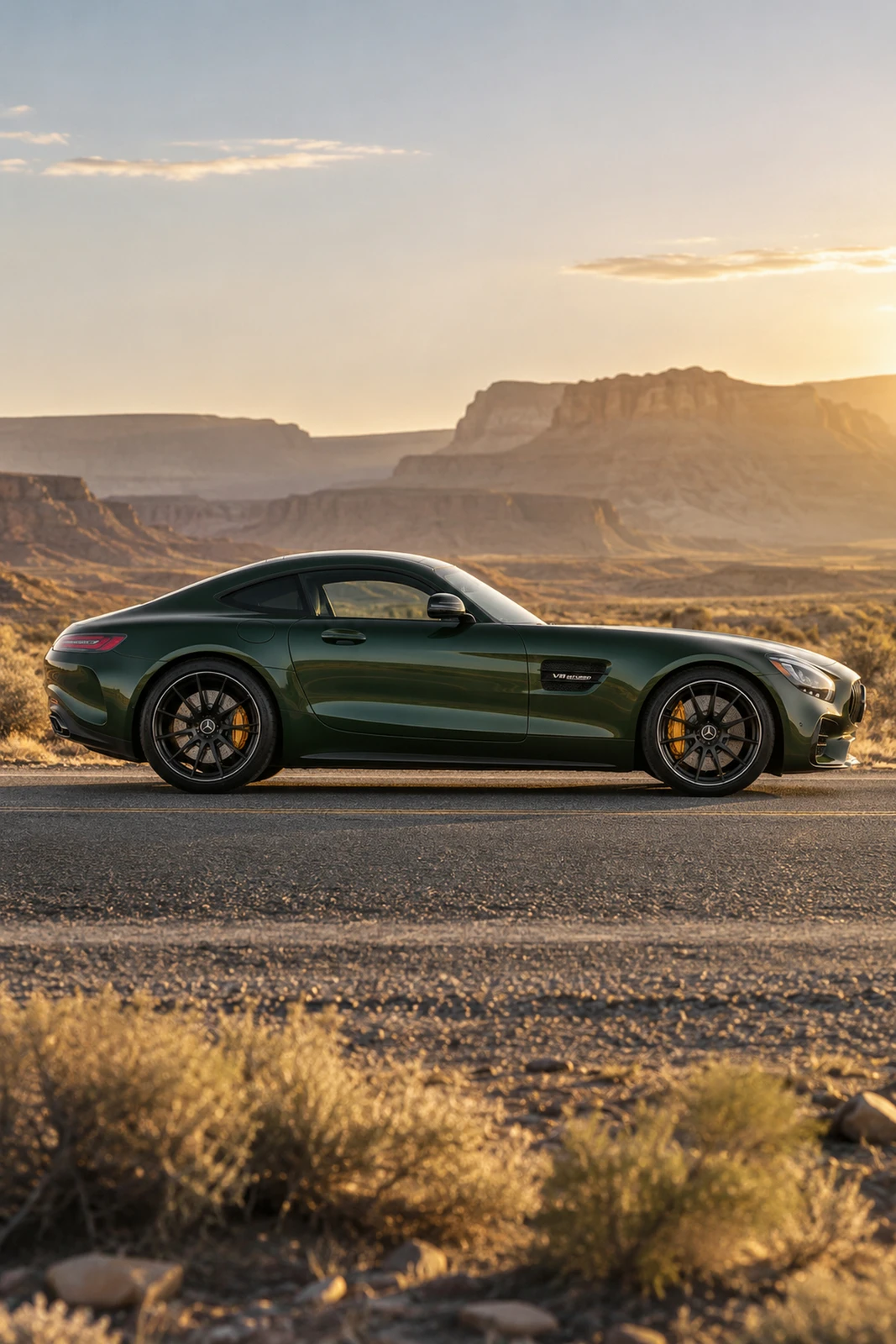 АВТО 1008201 Мерседес AMG GT зелёный Пустынная дорога