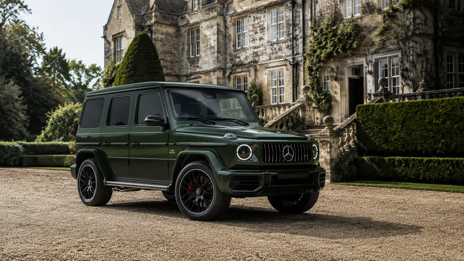 АВТО 1001519 Зелёный Mercedes G-Class у загородной усадьбы