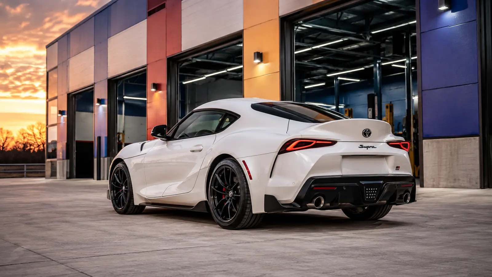 АВТО 1000185 белая Toyota GR Supra у яркого автосервиса