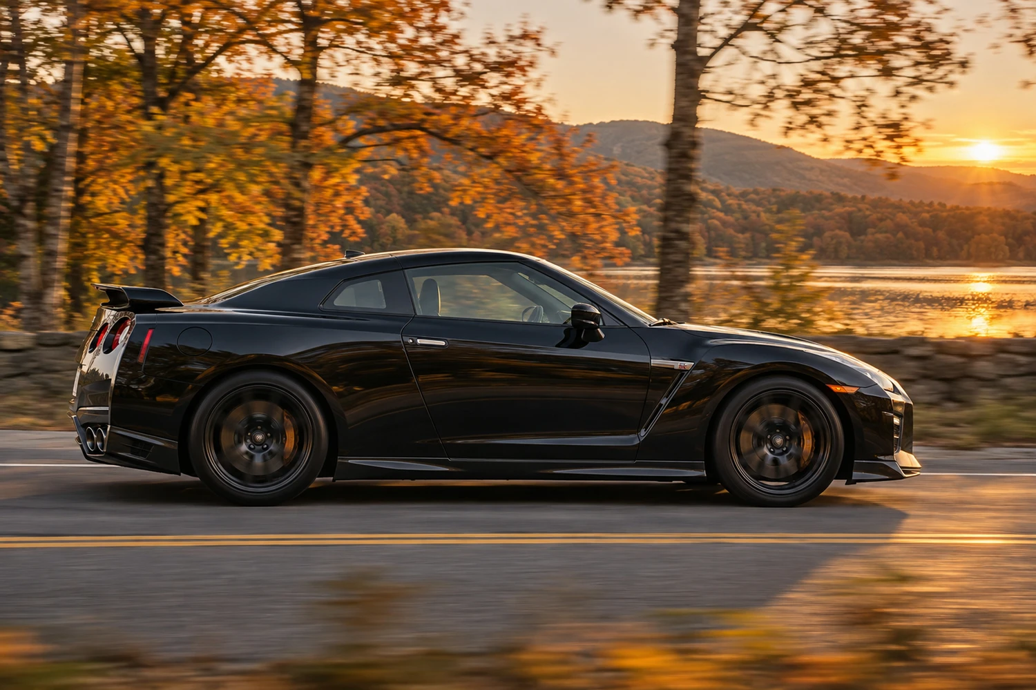 АВТО 1007191 Nissan GTR R35 чёрный осенняя трасса