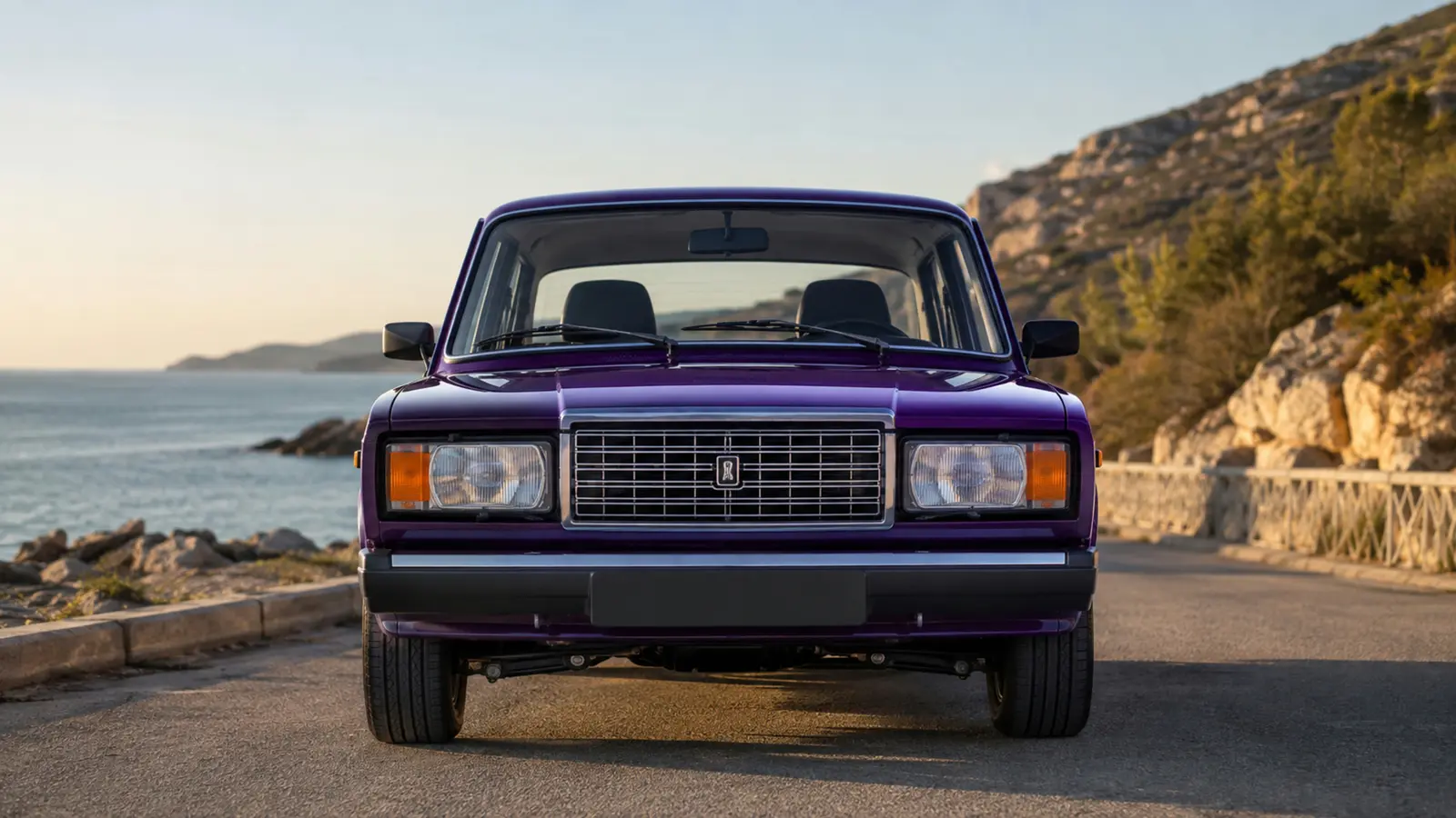 АВТО 1003347 фиолетовый Lada 2107 original-body tasteful restomod строгий фронтальный постерный кадр