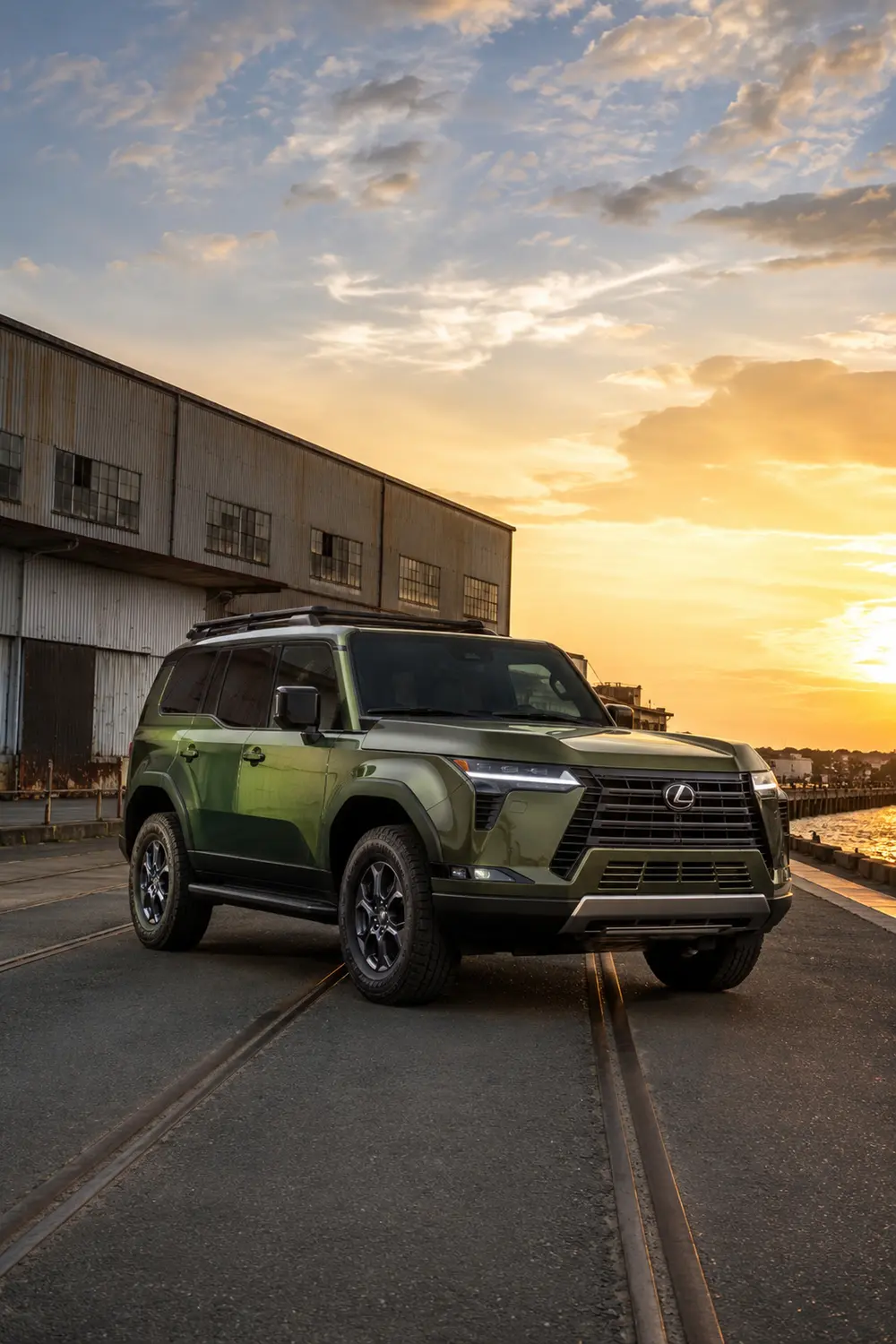 АВТО 1003806 зелёный Lexus GX 550 на дороге промышленного порта