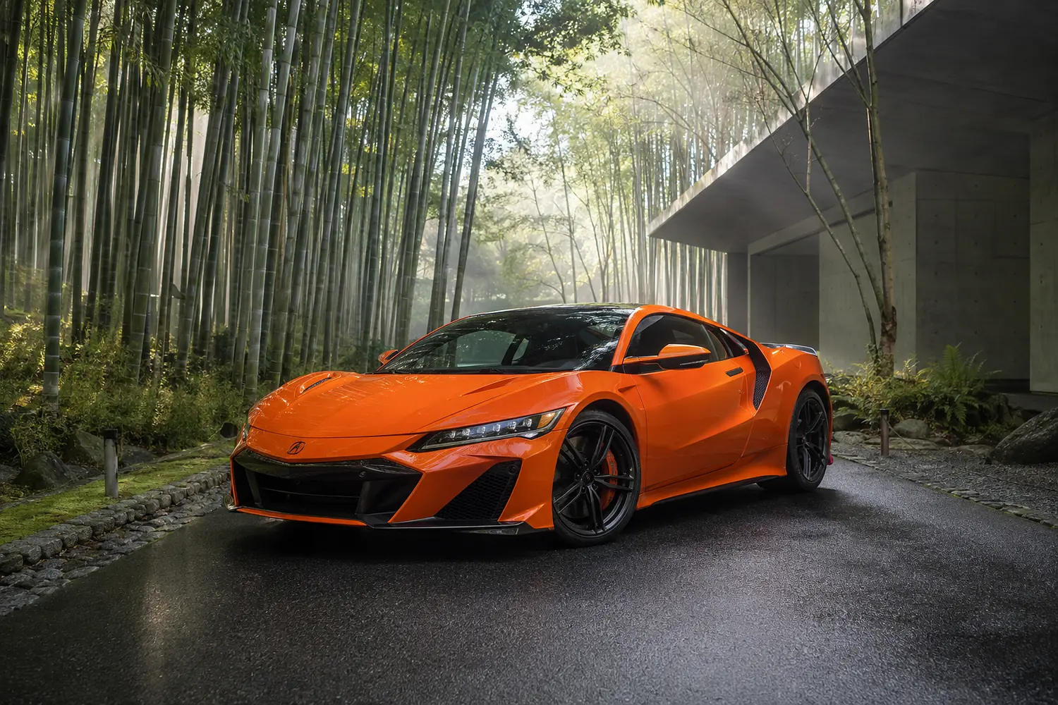 АВТО 1003662 оранжевый Acura NSX Type S у бамбуковой рощи