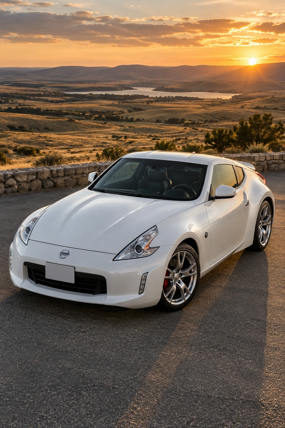 АВТО 1007235 Nissan 370Z Z34 белый закат в степи