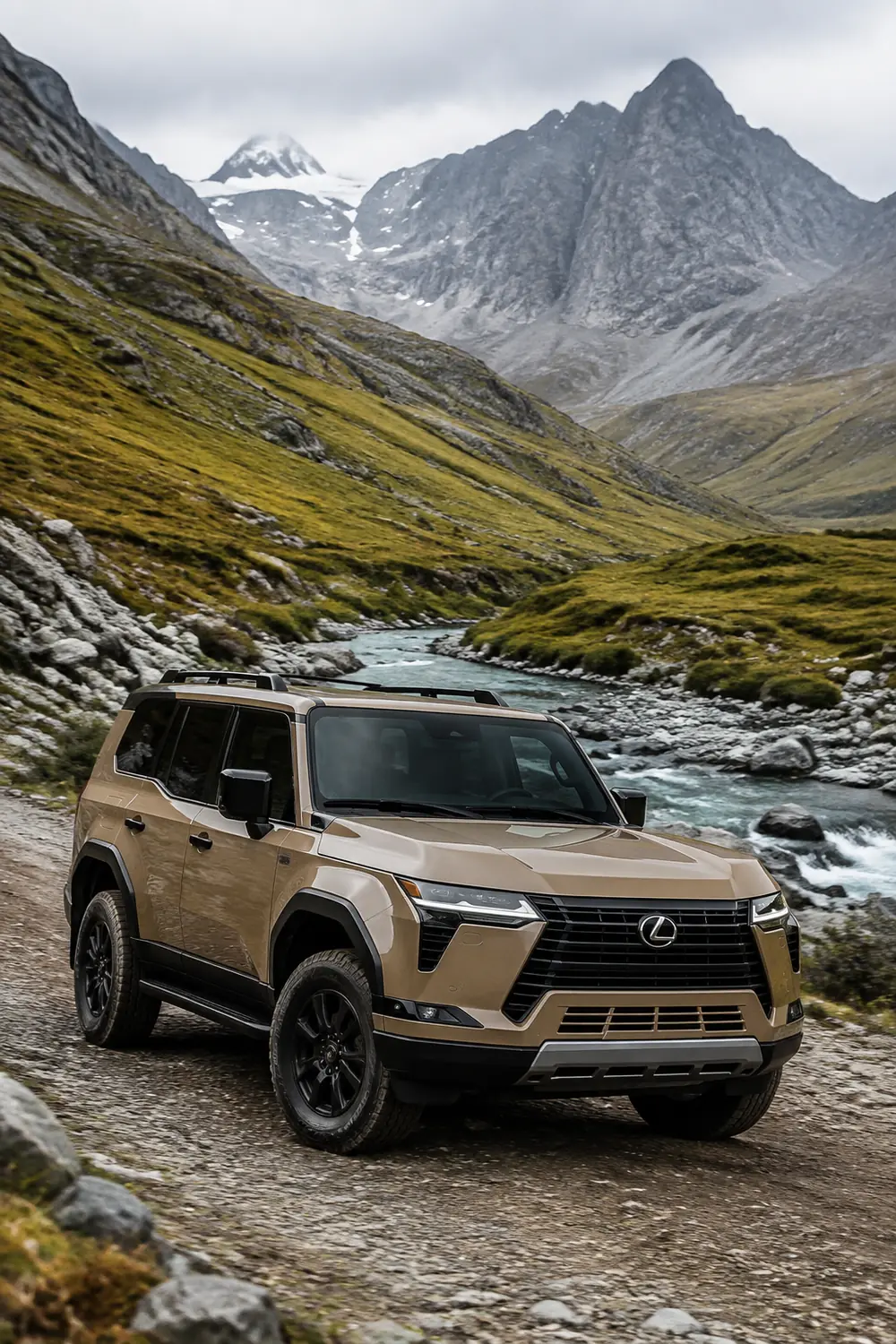 АВТО 1003748 бронзовый Lexus GX550 на каменистой дороге