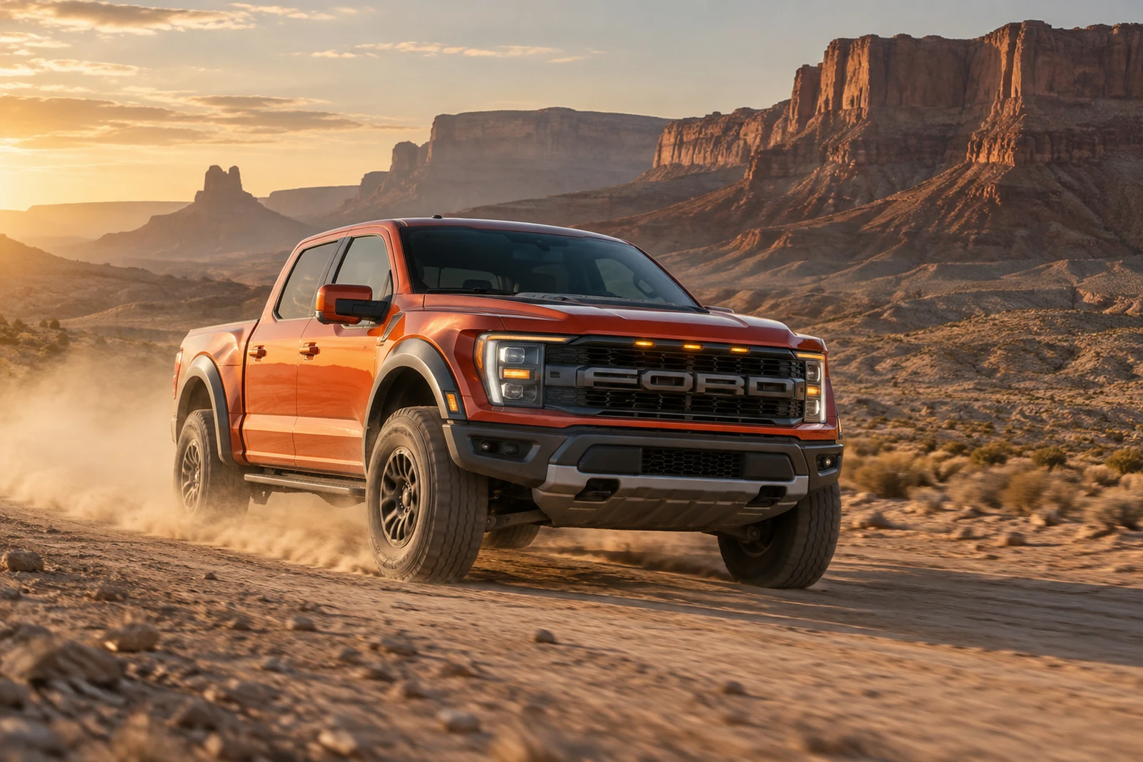 АВТО 1007552 оранжевый Ford F150 Raptor в каменистой пустыне