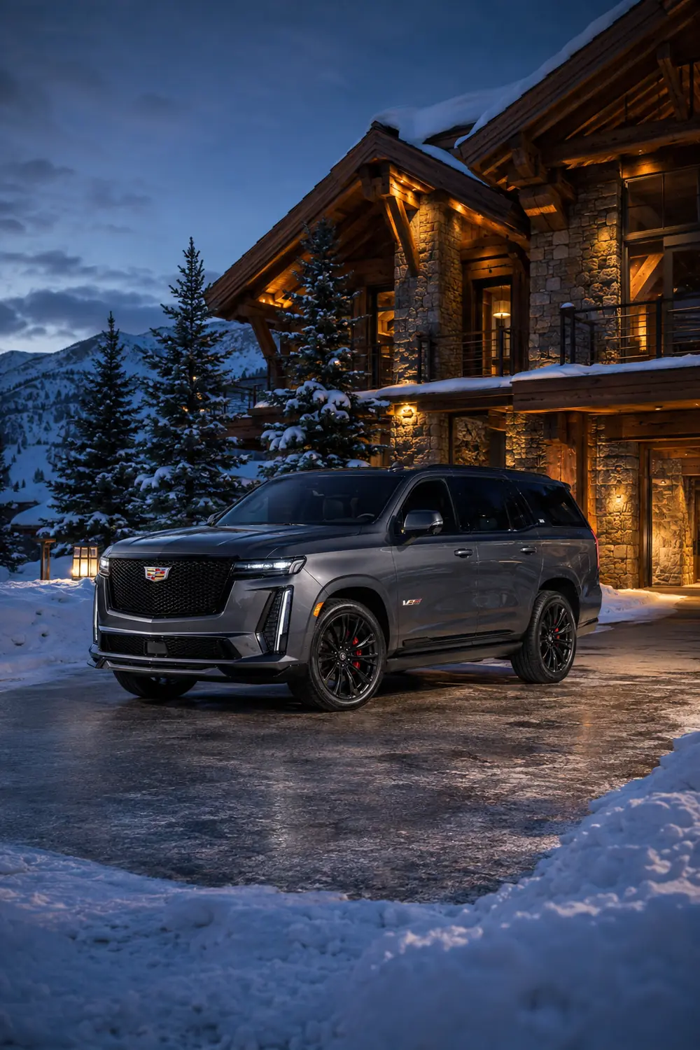 АВТО 1003810 серый Cadillac Escalade V у горного шале