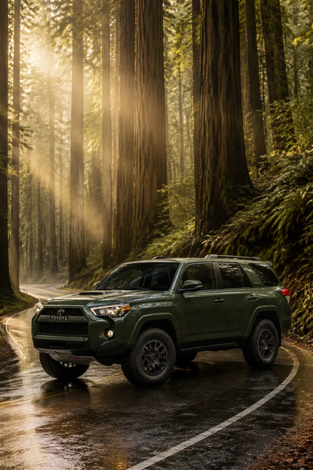 АВТО 1003846 зелёная Toyota 4Runner TRD Pro среди секвой