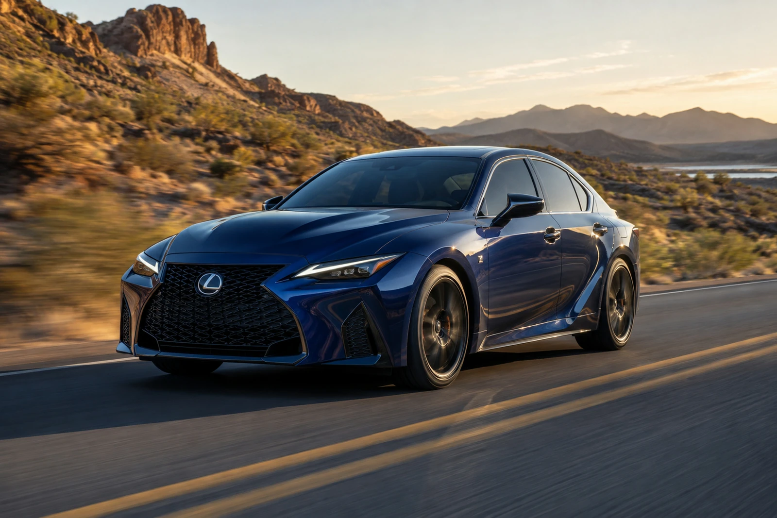 АВТО 1007536 синий Lexus IS500 на пустынном шоссе