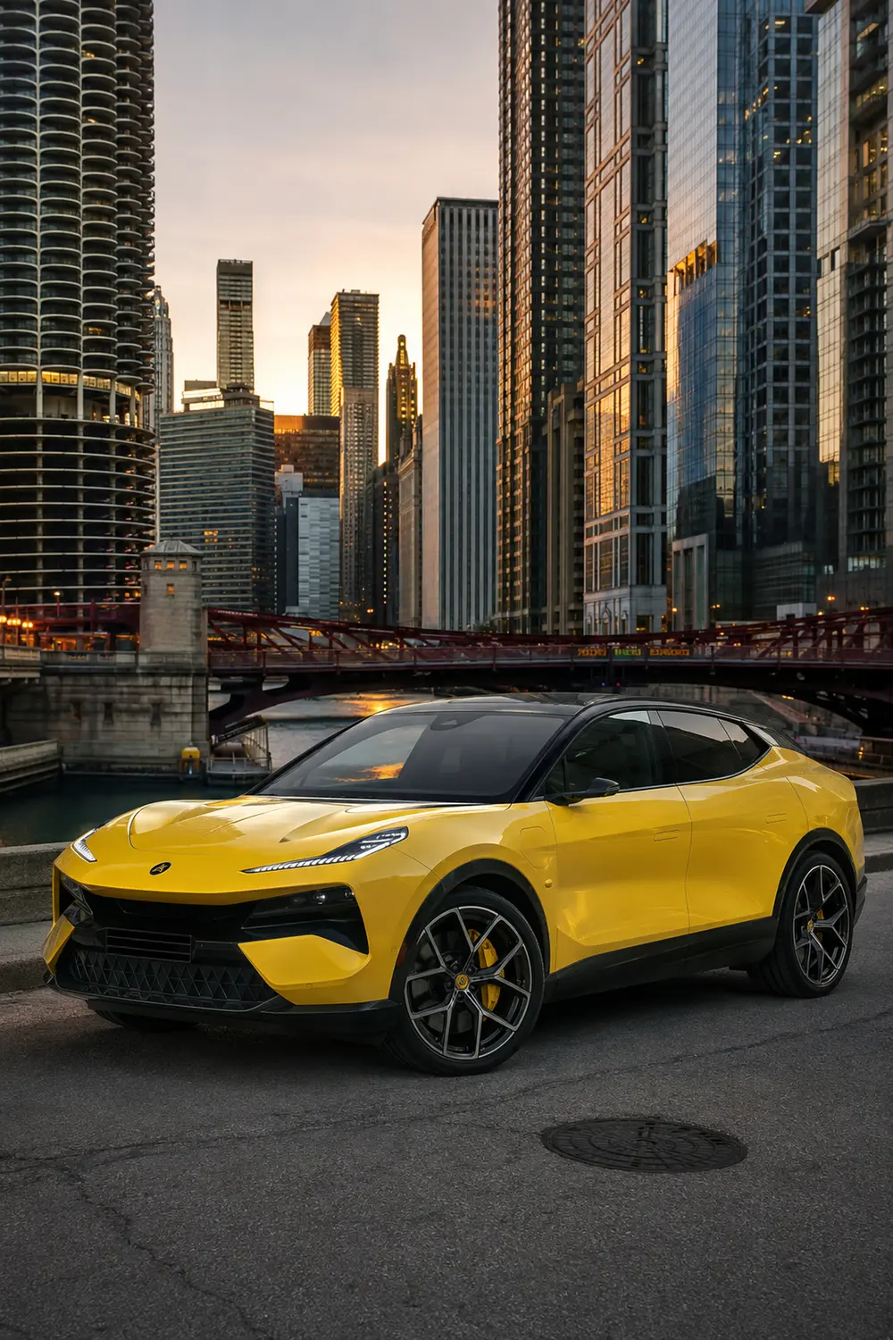 АВТО 1003791 жёлтый Lotus Eletre R в центре Чикаго