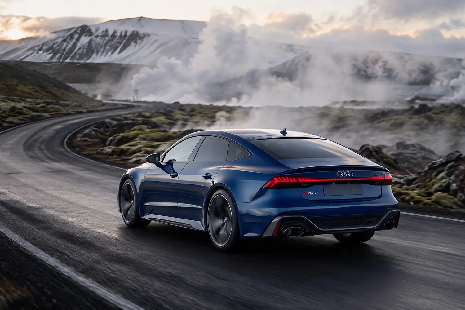 АВТО 1003417 синий Audi RS7 среди исландских гейзеров