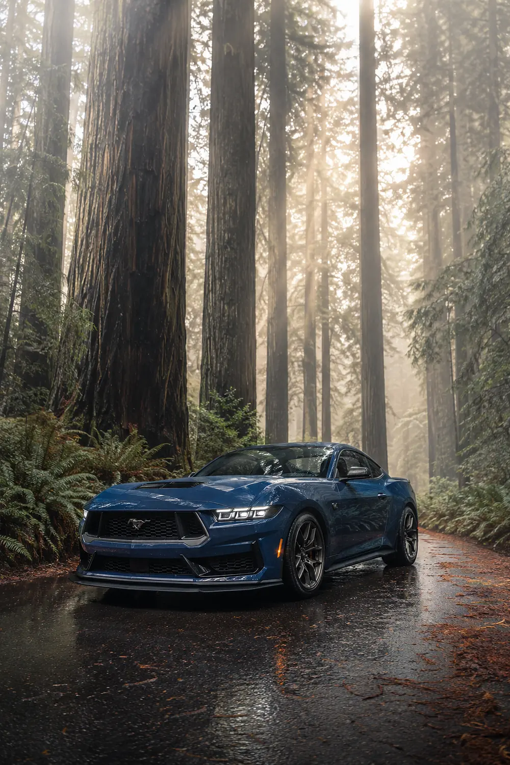 АВТО 1003488 синий Ford Mustang Dark Horse среди секвой