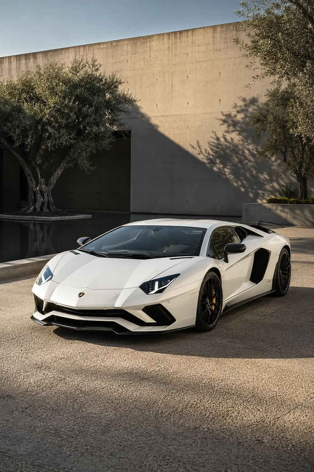 АВТО 1003656 белый Lamborghini Aventador Ultimae в бетонном дворе