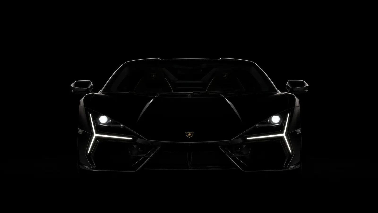 АВТО 1001061 чёрный Lamborghini Revuelto в темноте с фарами