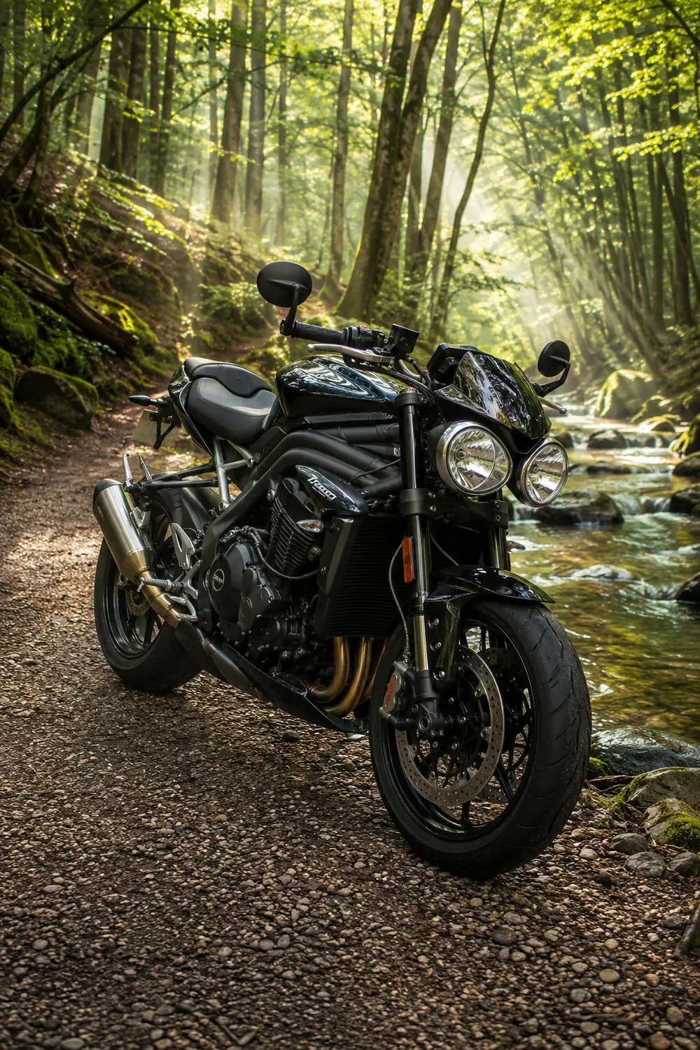 АВТО 1003798 чёрный Triumph Speed Triple у лесного ручья