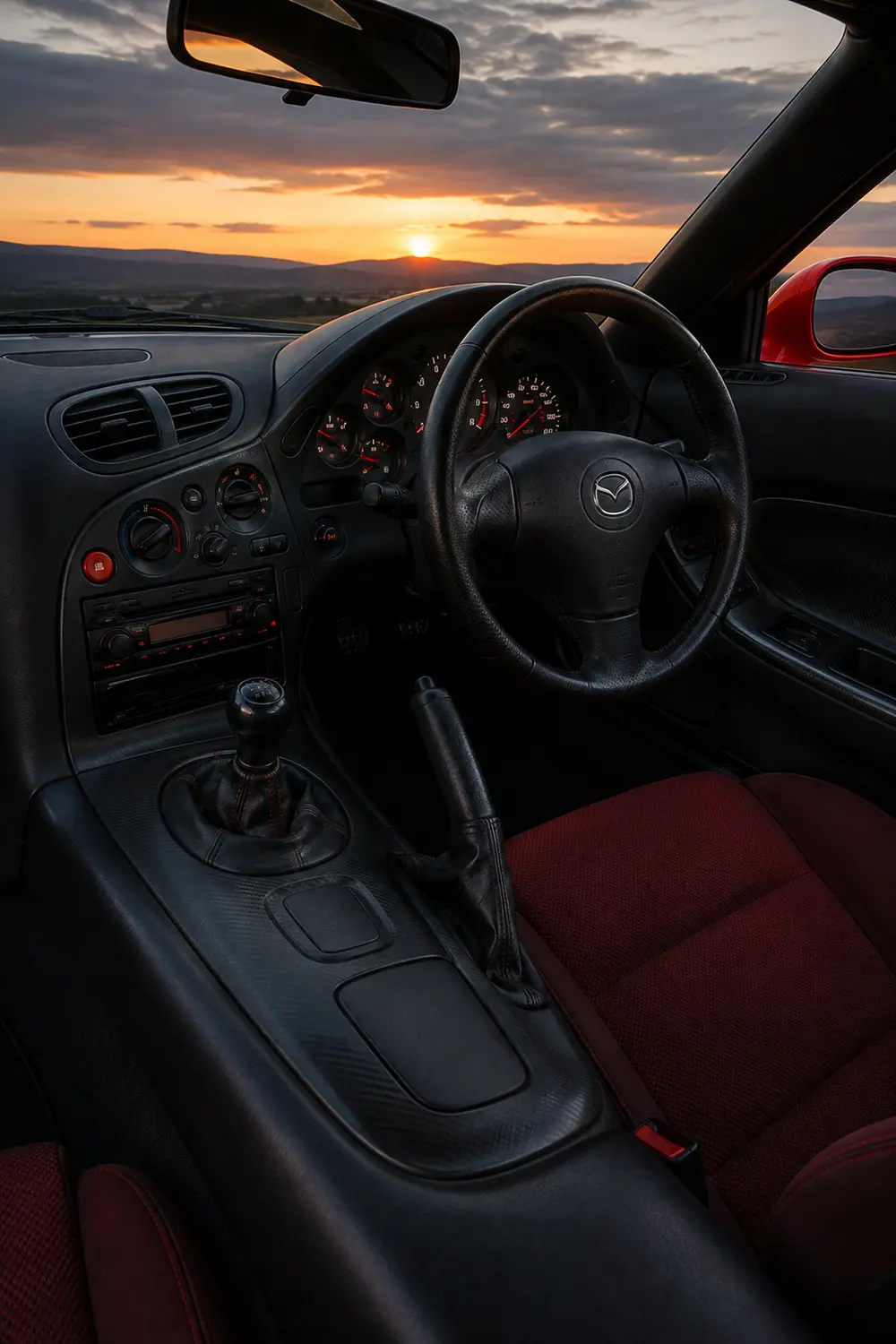 АВТО 1003759 красный Mazda RX-7 Spirit R в ночном пустом кокпите