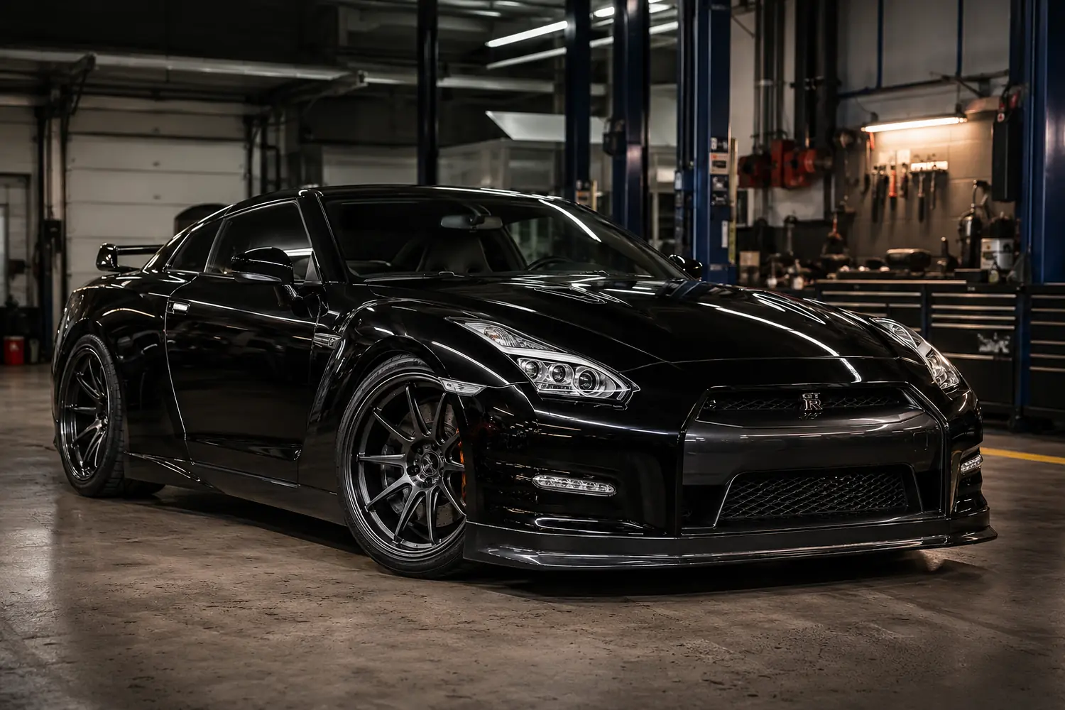 АВТО 1003717 чёрный Nissan GT R в тюнинг мастерской
