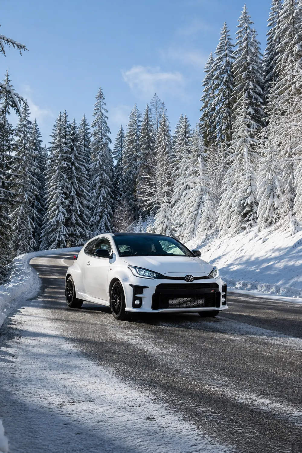 АВТО 1003608 белый Toyota GR Yaris Rallye на зимней лесной дороге