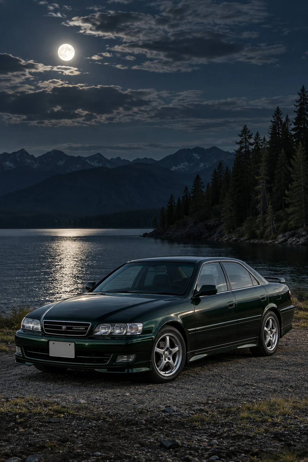 АВТО 1008541 Тойота Chaser JZX100 зелёный Лунное лесное озеро