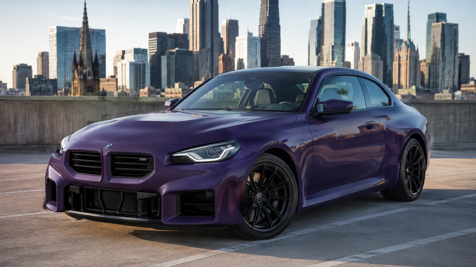 АВТО 1000257 фиолетовый BMW M2 G87 на городской крыше