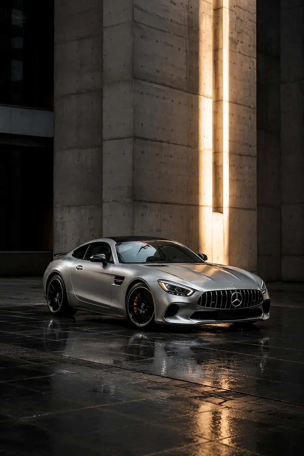 АВТО 1003587 серебристый Mercedes-AMG GT 63 на брутальной площади