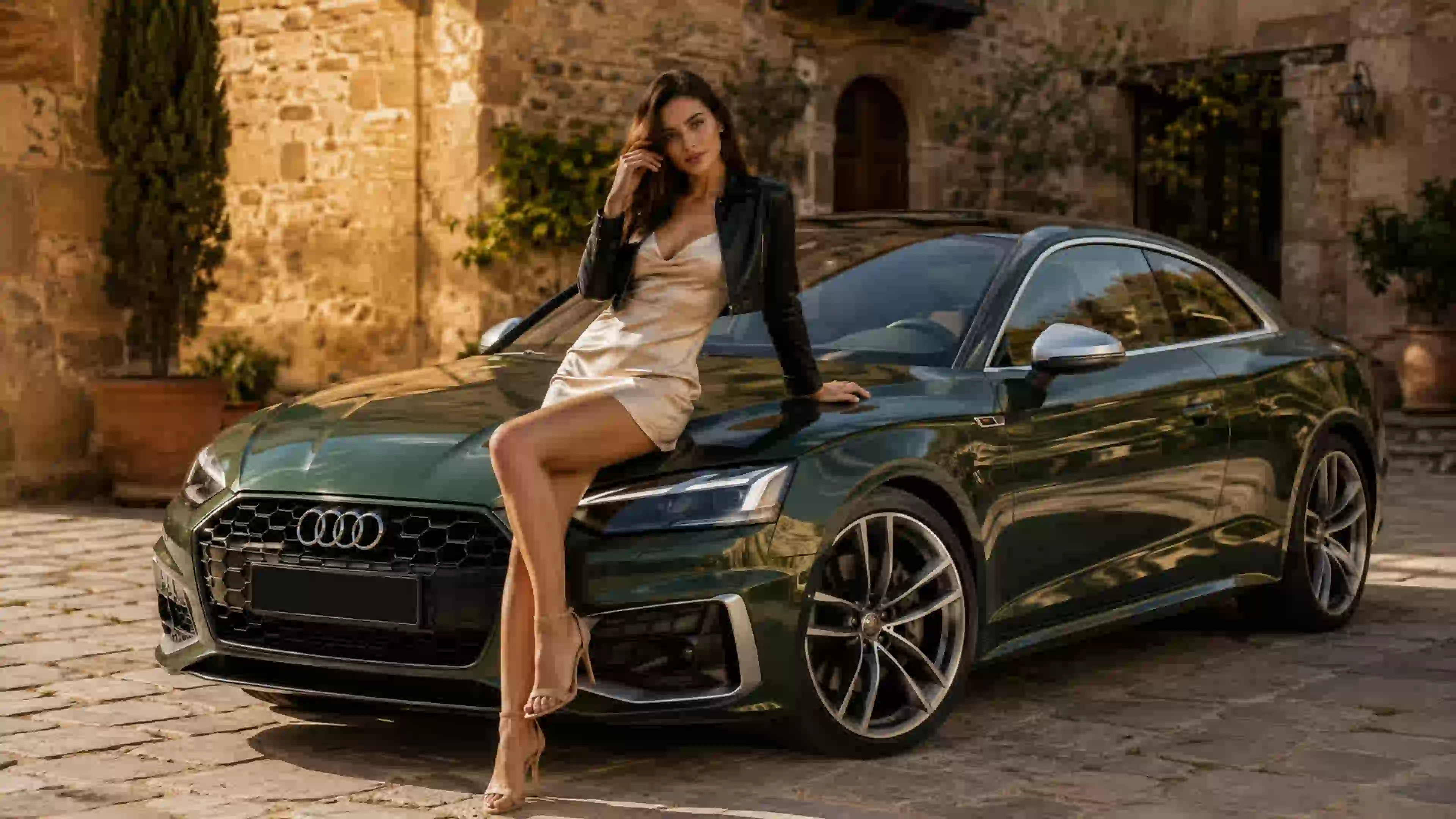 ДЕВ 00351 девушка гламурная фотосессия с audi во дворе